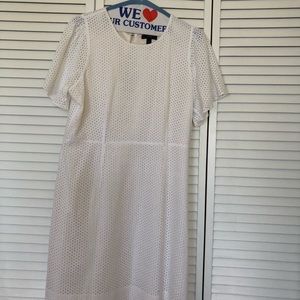 White Lined Eyelet Dress